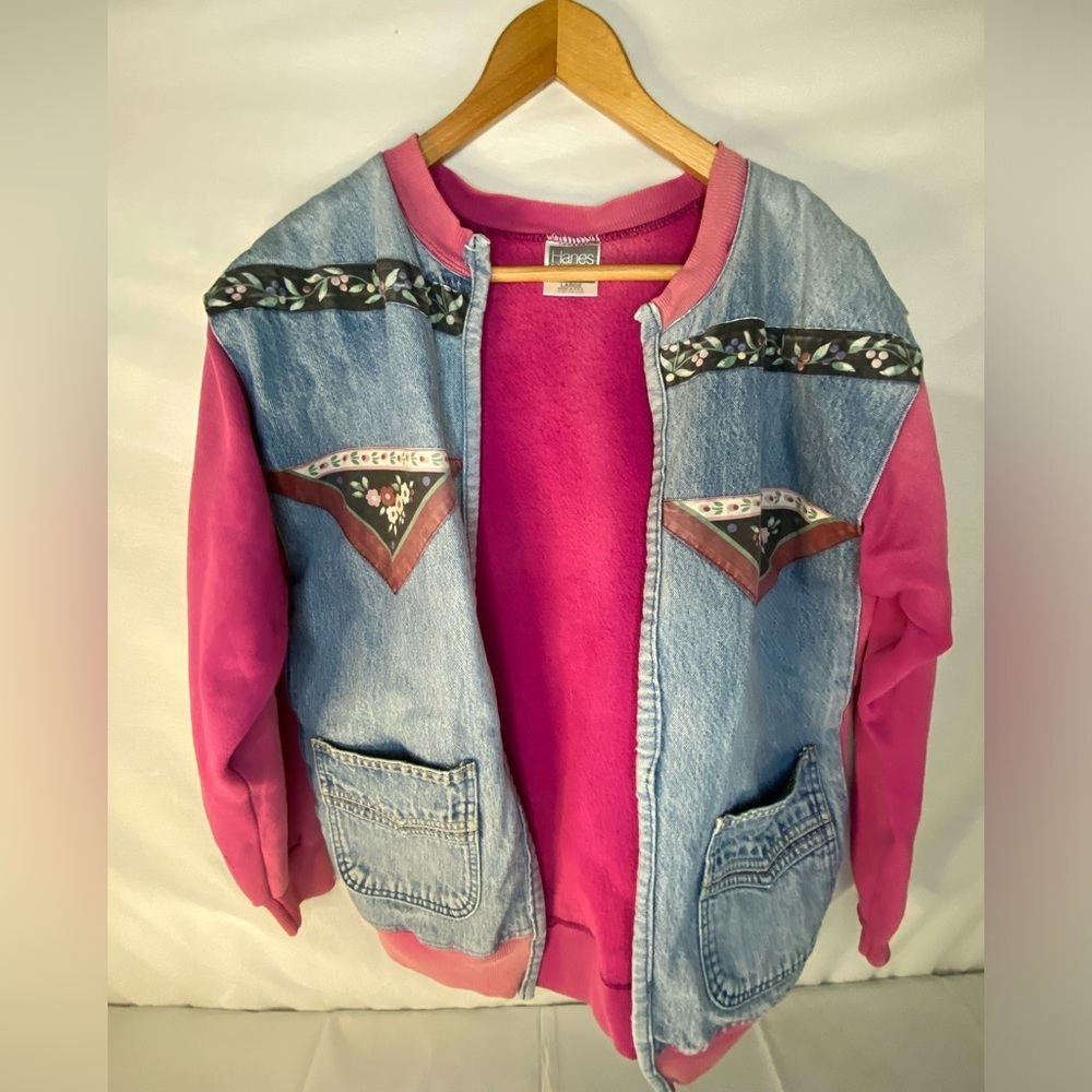 Vintage Hanes Pink and Blue denim Jacket large